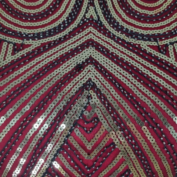 Fundaisy Dress Plus Size 3XL Red Black Mesh Gold Sequins Fringe Gatsby Flapper - Picture 4 of 11